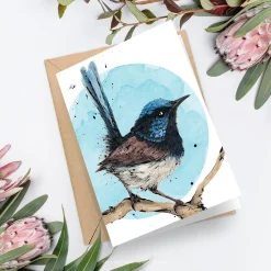 Australian Geographic Poser - Superb Fairy-Wren Greeting Card by Shannon Dwyer