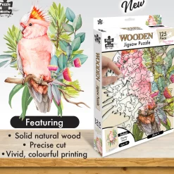Australian Geographic Shaped Wooden 132 Piece Jigsaw Puzzle, Major Mitchell's Cockatoo